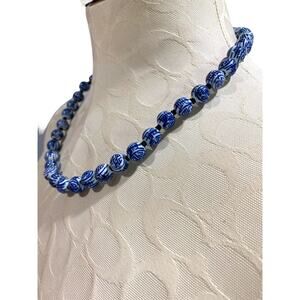 Vintage Asian Ceramic Beaded Hand Knotted Necklace 21 Inch Fish Hook Clasp